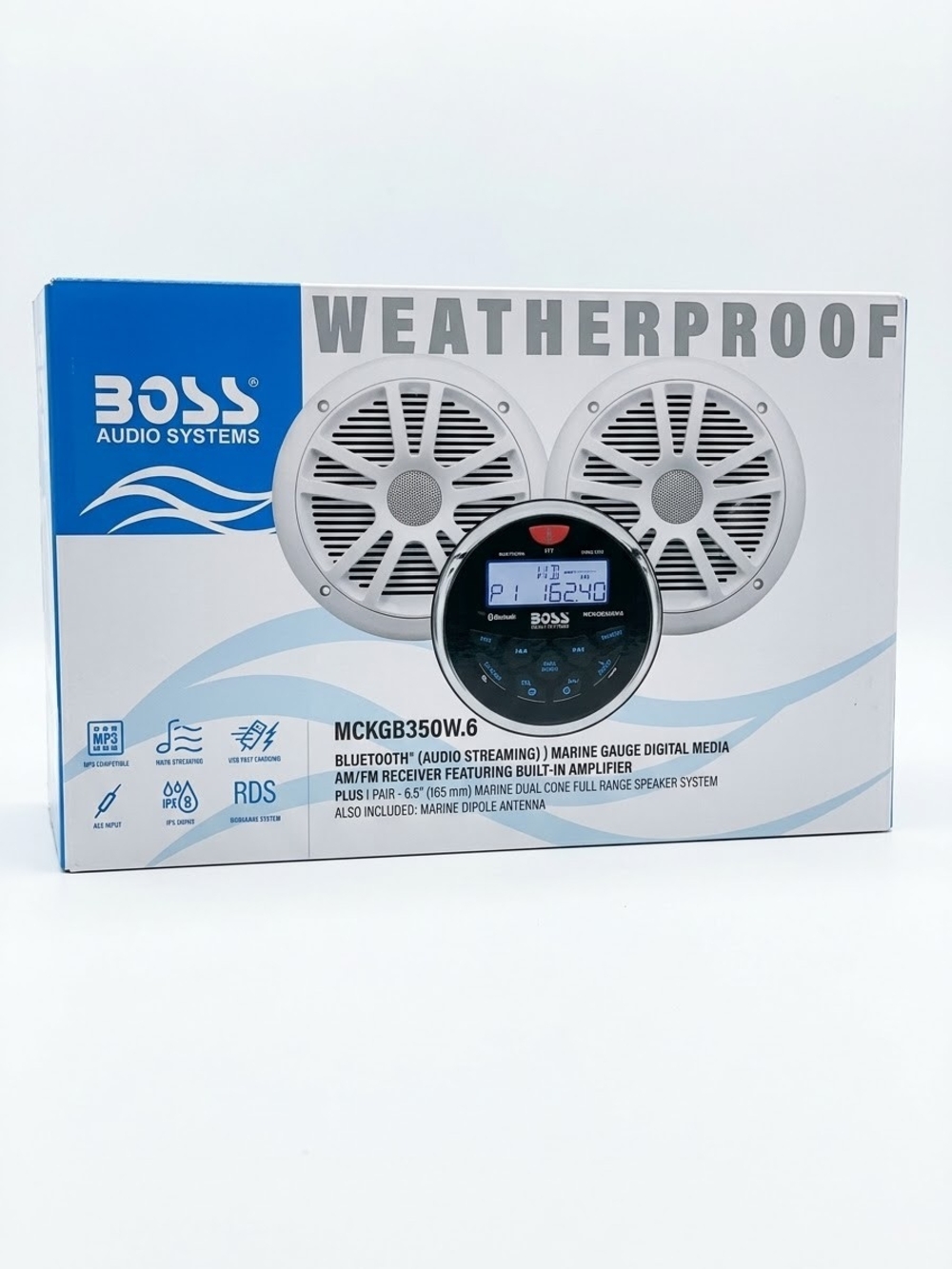 Boss Weatherproof Bluetooth Marine Receiver with White Speakers